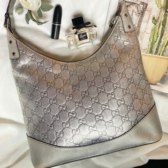 GUCCI Guccissima Leather Hobo Metallic Silver Bag - Picture 1 of 16